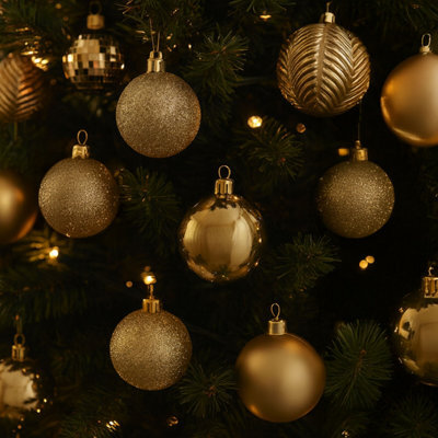 Neo Gold 36Pcs Christmas Tree Ornaments Set Baubles Glitter Balls Holiday Festive Decorations - image 1