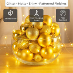Neo Gold 36Pcs Christmas Tree Ornaments Set Baubles Glitter Balls Holiday Festive Decorations - thumbnail 5
