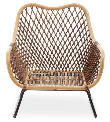 Orsina Brown Rattan Chair With Iron Base, Rattan Arm Chair, Rattan Dining Chair, Cane Arm Chair For Living Room - image 1