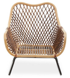 Orsina Brown Rattan Chair With Iron Base, Rattan Arm Chair, Rattan Dining Chair, Cane Arm Chair For Living Room