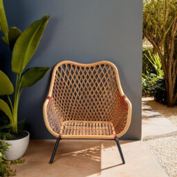 Orsina Brown Rattan Chair With Iron Base, Rattan Arm Chair, Rattan Dining Chair, Cane Arm Chair For Living Room - thumbnail 2