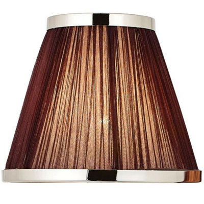 "8"" Luxury Round Tapered Lamp Shade Brown Pleated Organza Fabric & Bright Nickel" - image 1
