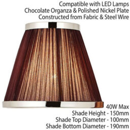 "8"" Luxury Round Tapered Lamp Shade Brown Pleated Organza Fabric & Bright Nickel" - thumbnail 2