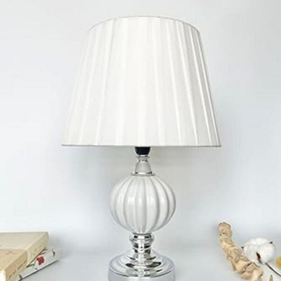 Biznest Sleek White Ceramic & Chrome Metal Base And Soft White Fabric Shade Table Lamp Space Stand Out (Spiral Globe T056)