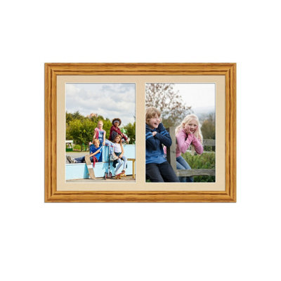 AK Frames 20X14 Oak Classic Multi Photo Frame With Ivory Mount - Holds 2 Apertures (2X) A4 Photos - image 1