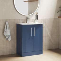 Balterley Belvide Partial Fluted 2 Door Floor Standing Vanity Unit With 1 Tap Hole Curved Basin- 600mm - Satin Blue - thumbnail 6