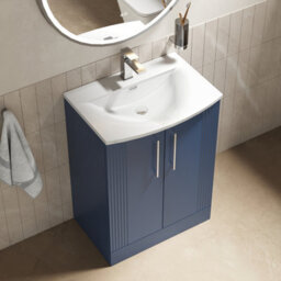 Balterley Belvide Partial Fluted 2 Door Floor Standing Vanity Unit With 1 Tap Hole Curved Basin- 600mm - Satin Blue - thumbnail 3