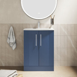 Balterley Belvide Partial Fluted 2 Door Floor Standing Vanity Unit With 1 Tap Hole Curved Basin- 600mm - Satin Blue - thumbnail 2
