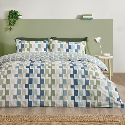 Catherine Lansfield Bryson Geo Reversible Single Duvet Cover Set With Pillowcase Blue - image 1