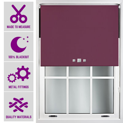 Triple Square Eyelet Blackout Roller Blind With Metal Fittings Free Alteration By Furnished - Aubergine (W)210Cm X (L)210Cm