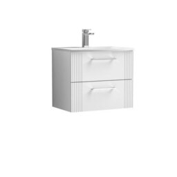 Balterley Belvide Partial Fluted 2 Drawer Wall Hung Vanity Unit With 1 Tap Hole Curved Basin- 600mm - Satin White