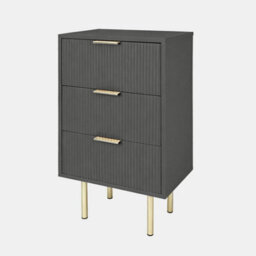 Ohs Ribbed 3-Drawer Bedside Cabinet Engineered Wood Nightstand Office - Dark Charcoal - thumbnail 3