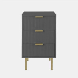 Ohs Ribbed 3-Drawer Bedside Cabinet Engineered Wood Nightstand Office - Dark Charcoal - thumbnail 2