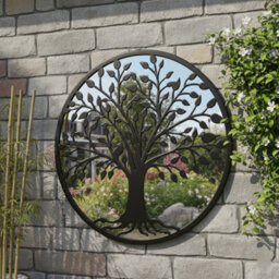 Biznest The Outdoor Living Collection Round Tree Of Life Mirror Black Finish Nature Art Frame Branch Design Wall Sculpture 50X1 Cm - thumbnail 4
