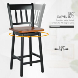 2X Counter Height Swivel Bar Stool Rubber Wood Dining Chairs W/backrest Footrest - thumbnail 4