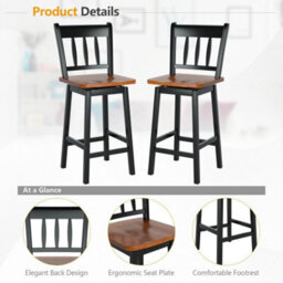 2X Counter Height Swivel Bar Stool Rubber Wood Dining Chairs W/backrest Footrest - thumbnail 5