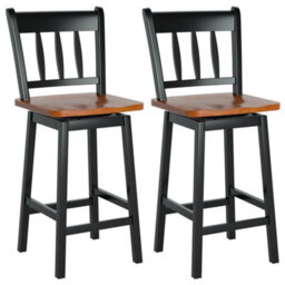 2X Counter Height Swivel Bar Stool Rubber Wood Dining Chairs W/backrest Footrest