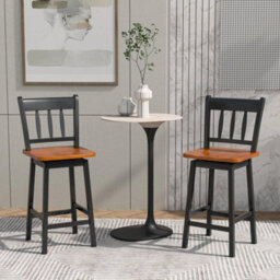 2X Counter Height Swivel Bar Stool Rubber Wood Dining Chairs W/backrest Footrest - thumbnail 6