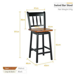 2X Counter Height Swivel Bar Stool Rubber Wood Dining Chairs W/backrest Footrest - thumbnail 2