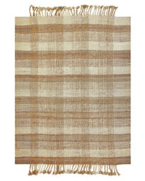 Wyld And Coco Bohonest Handwoven Jute Area Rug 140 X 200 Cm Beige With Cotton Tassels - thumbnail 1