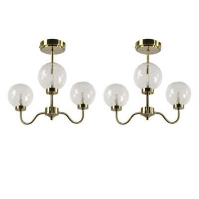 First Choice Lighting Set Of 2 Totley - Antique Brass Ceiling Lights With Clear Glass Shades - image 1
