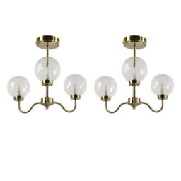 First Choice Lighting Set Of 2 Totley - Antique Brass Ceiling Lights With Clear Glass Shades - thumbnail 1