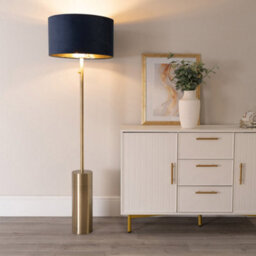 Valuelights Lexy Gold Dimmable Floor Lamp With Navy Blue Velvet With Gold Inner Lamp Shade
