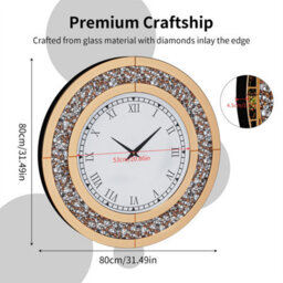 Artloge Xl Large Crushed Mirrored Clock Crystals Inlay Wall Clock Battery Operate Quartz,80Cm - thumbnail 2