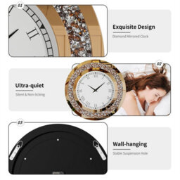 Artloge Xl Large Crushed Mirrored Clock Crystals Inlay Wall Clock Battery Operate Quartz,80Cm - thumbnail 3