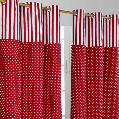 Homescapes Polka Dots Red Ready Made Eyelet Curtain Pair, 117 X 137 Cm Drop - image 1