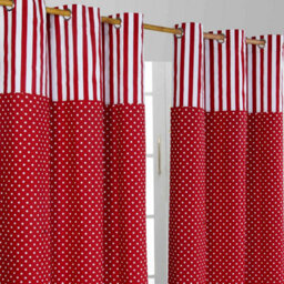 Homescapes Polka Dots Red Ready Made Eyelet Curtain Pair, 117 X 137 Cm Drop - thumbnail 1