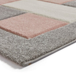 Grey Rose Polypropylene Modern Chequered Geometric Bordered Rug For Living Room Bedroom And Dining Room-160Cm X 220Cm - thumbnail 6