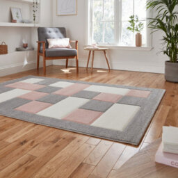 Grey Rose Polypropylene Modern Chequered Geometric Bordered Rug For Living Room Bedroom And Dining Room-160Cm X 220Cm - thumbnail 2