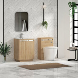 Royal Bathrooms Orion 600mm Natural Oak 2 Door Floor Standing Bathroom Vanity Unit With Carrara White Basin & Chrome Accent Trim - thumbnail 3