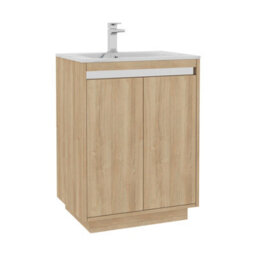 Royal Bathrooms Orion 600mm Natural Oak 2 Door Floor Standing Bathroom Vanity Unit With Carrara White Basin & Chrome Accent Trim - thumbnail 7
