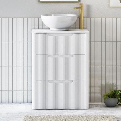 Royal Bathrooms Avenza 600mm Matt White Floor Standing Countertop Bathroom Vanity Unit 3 Drawer With Breeze Basin - image 1