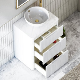 Royal Bathrooms Avenza 600mm Matt White Floor Standing Countertop Bathroom Vanity Unit 3 Drawer With Breeze Basin - thumbnail 5