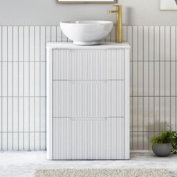 Royal Bathrooms Avenza 600mm Matt White Floor Standing Countertop Bathroom Vanity Unit 3 Drawer With Breeze Basin - thumbnail 1
