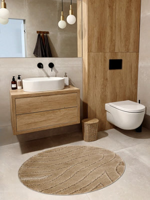 RugsX Bathroom Rug Supreme Circle Waves, Non-Slip, Soft - Beige Circle 100 Cm - image 1
