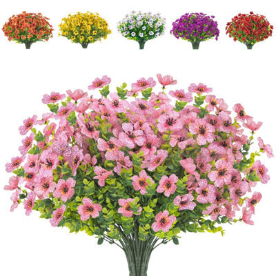 10 Artificial Silk Flower Bouquets, Fake Plants, Uv Resistant Greenery, Indoor And Outdoor Hanging Shrubs (Pink) - image 1