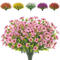 10 Artificial Silk Flower Bouquets, Fake Plants, Uv Resistant Greenery, Indoor And Outdoor Hanging Shrubs (Pink) - thumbnail 1