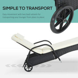 Outsunny Adjustable Wicker Rattan Sun Lounger Recliner Chair W/ Cushion Black - thumbnail 7