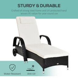 Outsunny Adjustable Wicker Rattan Sun Lounger Recliner Chair W/ Cushion Black - thumbnail 4