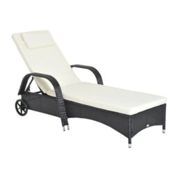 Outsunny Adjustable Wicker Rattan Sun Lounger Recliner Chair W/ Cushion Black - thumbnail 2