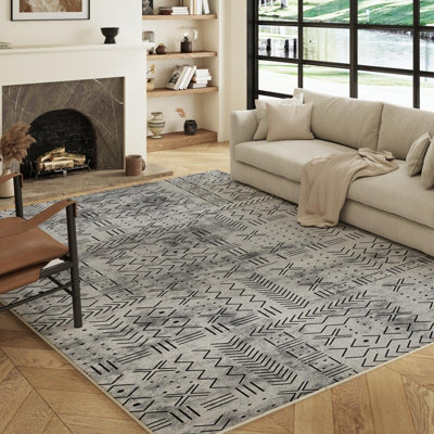 Decoranddecor Living Room Rugs, Washable Area Rugs, 120X170Cm, Non-Slip, Pet Friendly, Low Pile, Geometric Rug - Velano - image 1