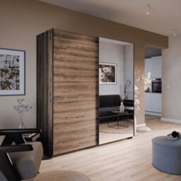 Arte Beta Sliding Door Mirrored Wardrobe In Oak Monastery - Spacious Wardrobe With Shelves And Hanging Rail W2000mm X H2100mm X D600mm - thumbnail 1