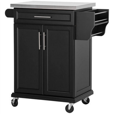 Rolling Kitchen Cart Storage Trolley With Drawer Towel Rail Steel Black - image 1