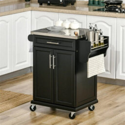 Rolling Kitchen Cart Storage Trolley With Drawer Towel Rail Steel Black - thumbnail 7