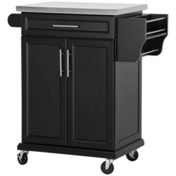 Rolling Kitchen Cart Storage Trolley With Drawer Towel Rail Steel Black - thumbnail 1