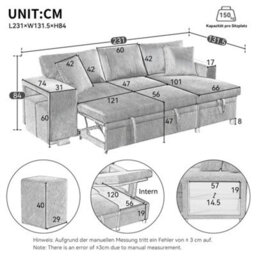 Btm Convertible Corner Sofa Bed, Usb Ports, Storageand Cushions, 3 Seater Sofa, Beige - thumbnail 9